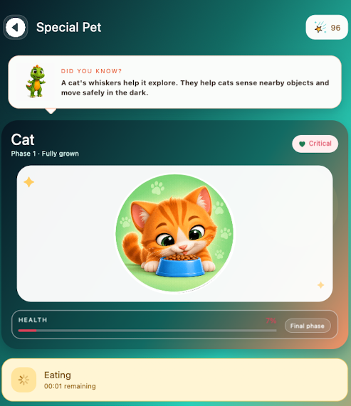 Edumento Pet eating activity screen