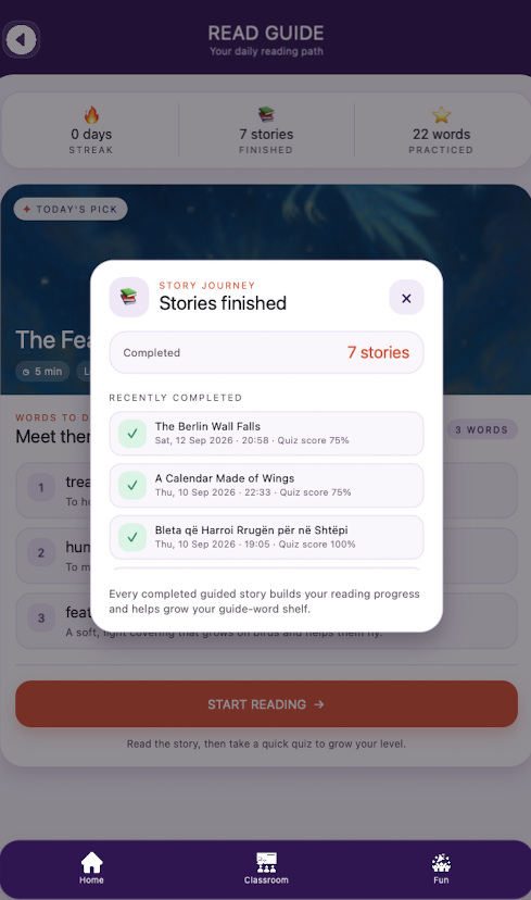 Edumento Read Guide completed stories