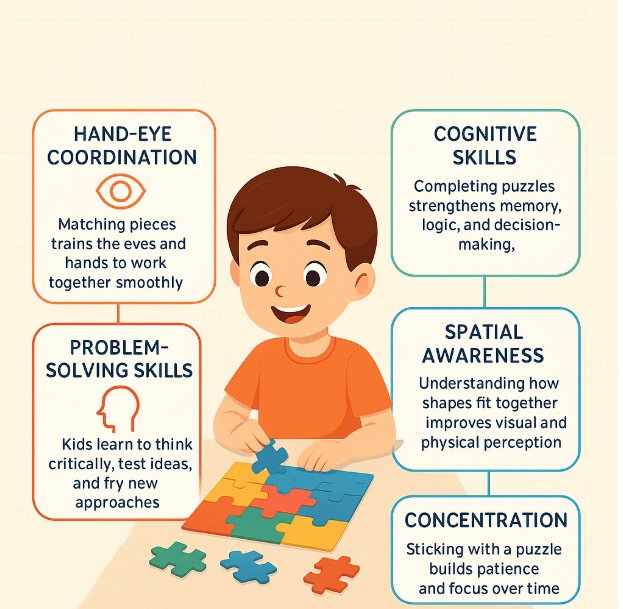 Children solving puzzles illustration